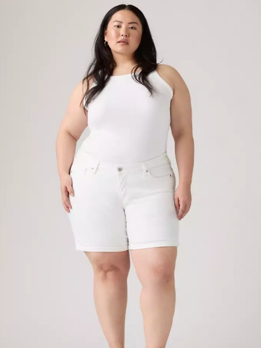 Levi’s Women’s Plus Size 22W White Cuffed Denim Shorts | Classic Jean Shorts